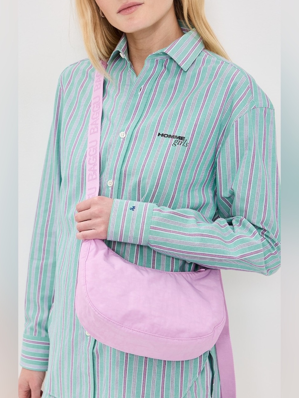 BAGGU Small Nylon Crescent Bag in Peony